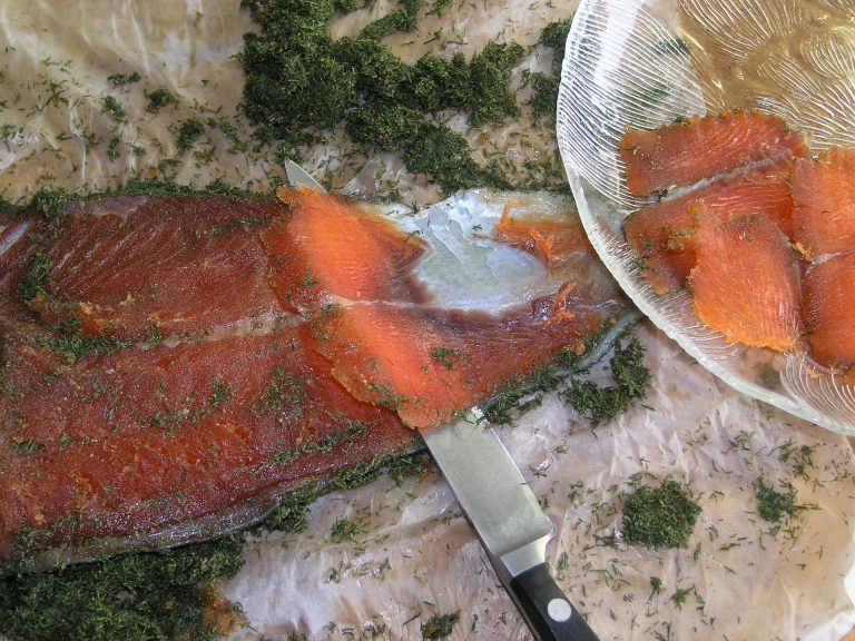 salmon cured in salt, sugar, and dill