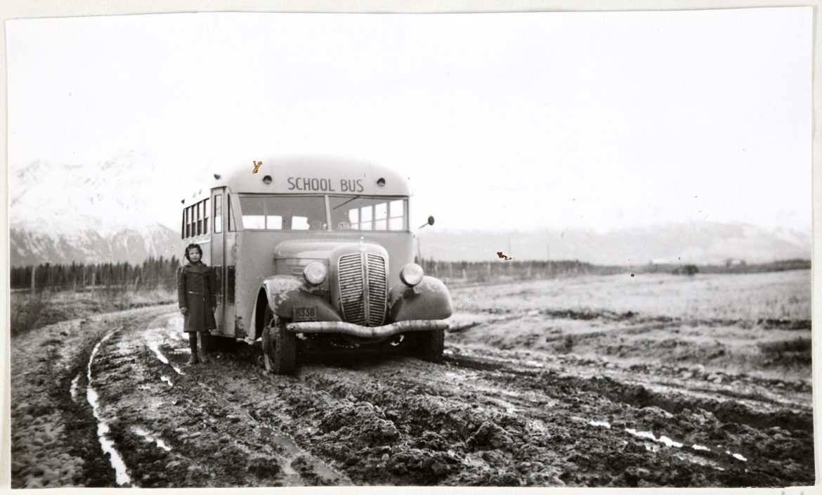 School Bus on a muddy road