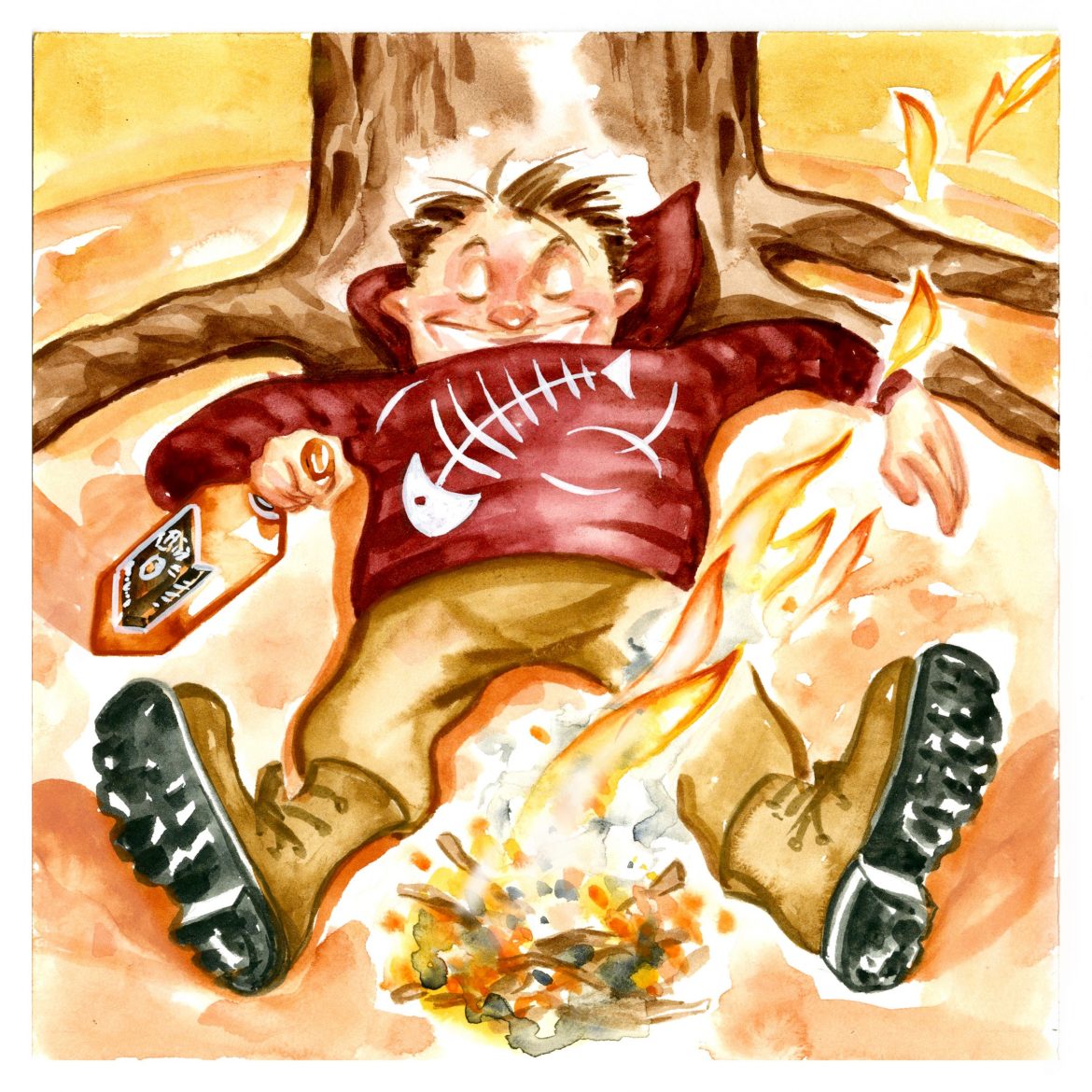 Art of a guy sleeping happy after experiencing the best way to cook salmon