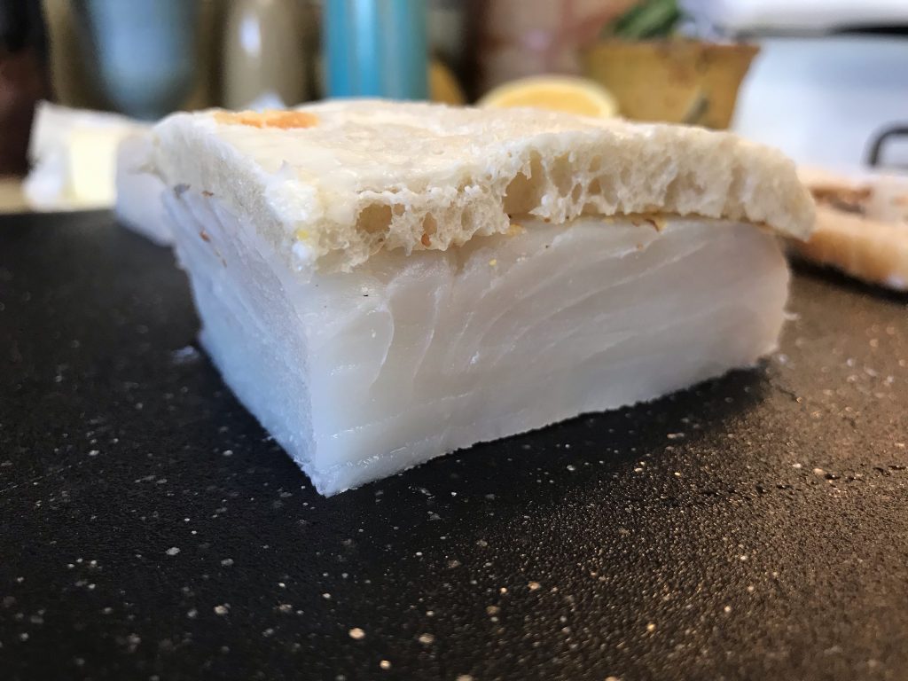 bread cut flush with halibut