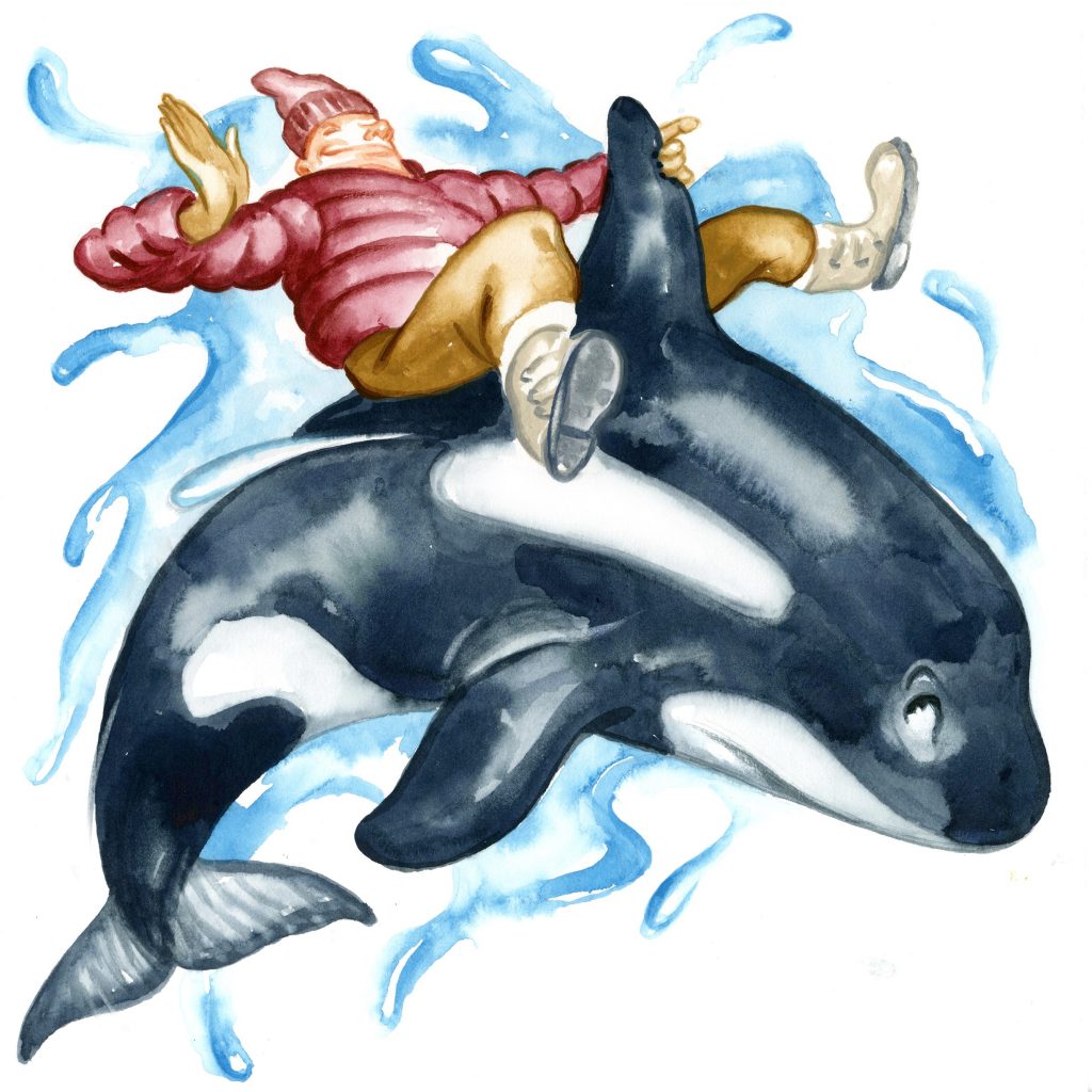 illustration of guy riding a whale