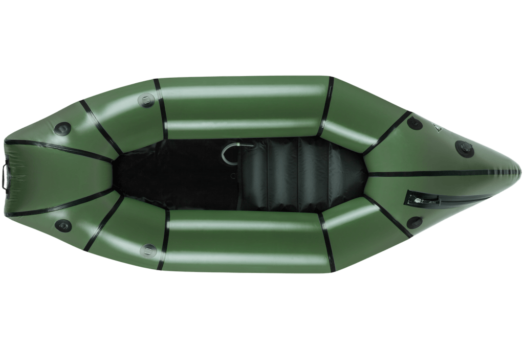 Green inflatable packraft