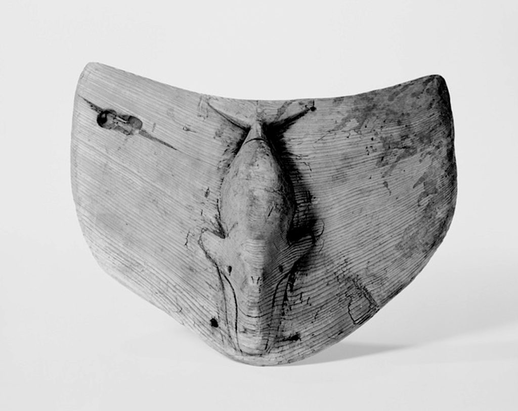 whale carved in a half-sphere of material