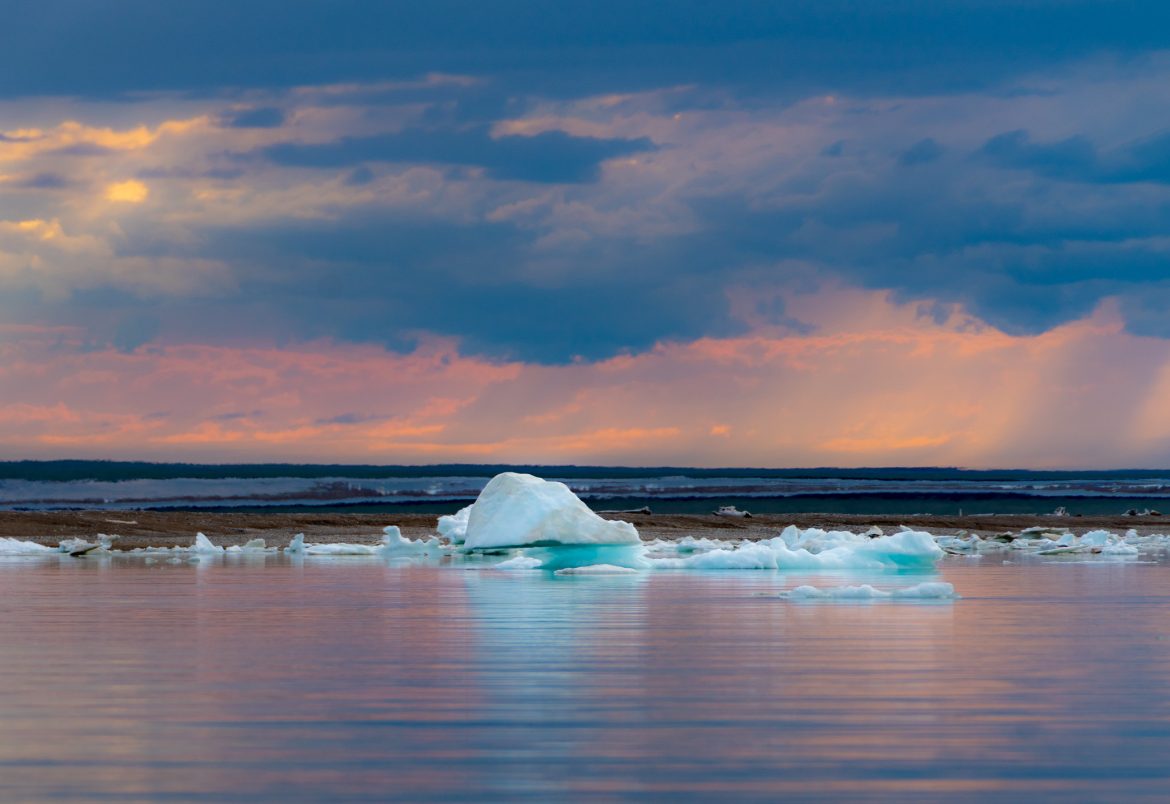 Ice chunks on the surface of water off the coast of Alaska