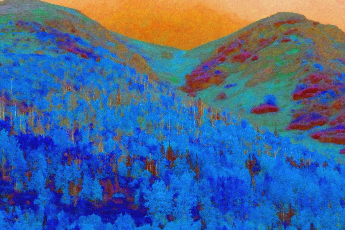 Alaskan mountains, manipulated in the photo editing process.