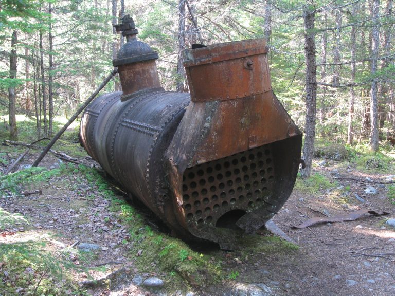 An old locomotive boiler sits along the Chilkoot Trail.
